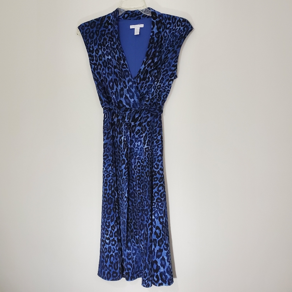 London Times Blue/Black Animal Print Dress, Size 6